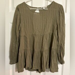 American Eagle Outfitters Open Back Tunic Top Long Sleeve Olive Size Small